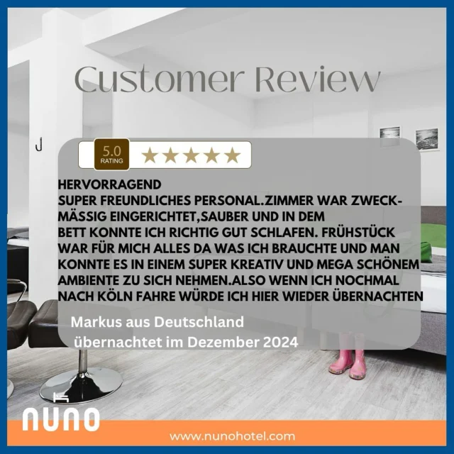 #reviewtime
Happy Guests 🧡Happy Us! 🧡

#happyguests #hotelgast #hotelsuche #booknow (link in bio) #hotelreview #nunohotelköln #nuno #hotels #köln #cologne #visitcologne #businesstrip #businesstravel #citytrip #kölnhotel #travelcologne #kölncitiy #travelgermany #citycenterhotel #hotelstay #travelblogger #reviews #hotelbewertung #hotelsuche #hotelköln