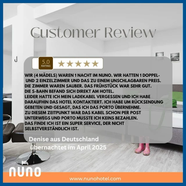 #reviewtime
von einem gelungenen Mädelstrip
from a successful girls‘ trip
#girlsnightout
Happy guest 🧡 happy us 🧡Vielen Dank liebe Denise 🧡
#happyguests #hotelgast #hotelsuche #booknow (link in bio) #hotelreview #nunohotelköln #nuno #nunohotel #goldhotel #köln #cologne #visitcologne #businesstrip #businesstravel #citytrip #kölnhotel #travelcologne #kölncitiy #cityhotel #citycenterhotel #hotelstay #reviews #hotelbewertung #hotelköln #bookingcom