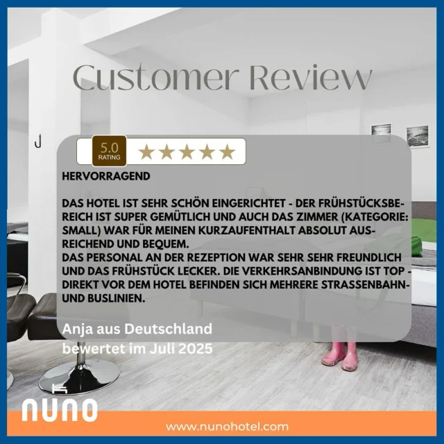 It´s #reviewtime 
Danke liebe Anja für die schicke Bewertung auf booking.com 🧡
Thank you dear Anja for the nice review on booking.com🧡

Excellent⭐⭐⭐⭐⭐
The hotel is very nicely furnished - the breakfast area is super cozy, and the room (category: small) was absolutely sufficient and comfortable for my short stay. The staff at reception were very, very friendly and the breakfast was delicious. The transport links are excellent - there are several streetcar and bus lines right outside the hotel.

#happyguests #hotelgast #hotelsuche #hotelbett #googlebewertung #booknow (link in bio) #hotelreview #nunohotelköln #nuno #nunohotel #goldhotel #köln #cologne #visitcologne #businesstrip #businesstravel #citytrip #kölnhotel #travelcologne #kölncitiy #cityhotel #citycenterhotel #hotelstay #reviews #hotelbewertung #hotelköln #bookingcom #tripadvisor #holidaycheck