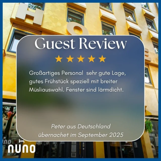 #reviewtime ⭐⭐⭐⭐⭐
Great staff, very good location, good breakfast, especially with a wide selection of cereals. Windows are soundproof.
#happyguests #hotelgast #hotelsuche #booknow (link in bio) #hotelreview #nunohotelköln #nuno #nunohotel #goldhotel #köln #cologne #visitcologne #businesstrip #businesstravel #citytrip #kölnhotel #travelcologne #kölncitiy #cityhotel #citycenterhotel #hotelstay #reviews #hotelbewertung #hotelköln #bookingcom #tripadvisor #holidaycheck