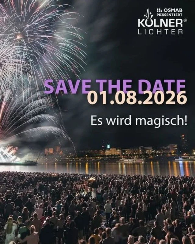 #SaveTheDate für ganz viel Musik & Magie.✨🎶 
Am 01. August 2026 heißt es wieder KÖLNER LICHTER @koelnerlichter – ein unvergesslicher Abend voller Emotionen, Gänsehaut und kölscher Lebensfreude! ✨ 
Kommt uns besuchen 🧡 Köln ist magisch 🪄 
Save the date for lots of music and magic✨🎶 . On 1 August 2026, it’s time for KÖLNER LICHTER again – an unforgettable evening full of emotions, goosebumps and Cologne’s zest for life! ✨🎶
Come and visit us 🧡 Cologne is magical 🪄
#KölnerLichter #SaveTheDate #Köln #Lichterfest #feuerwerk #fireworks #nuno #nunohotel #cityhotel #citycenterhotel #citytrip #goldhotel #cologne #hotelköln 📷Kölner Lichter