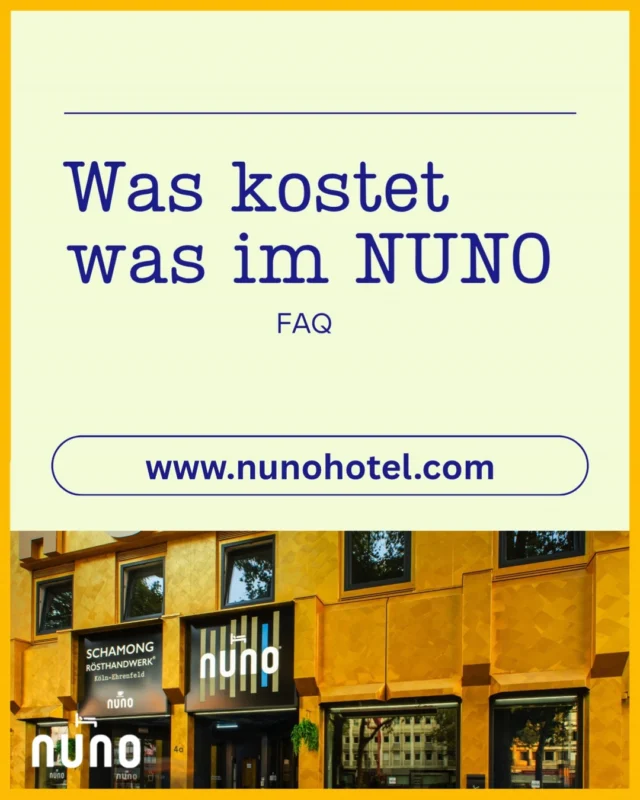 Was kostet eigentlich was im NUNO? 💛
Unser leckeres Frühstücksbuffet* 17,90 € 🥐☕️
Das Citybike zum Ausleihen*: kostenlos 🚲
Ein Tiefgaragenstellplatz* – in der Innenstadt übrigens Gold wert 😉: 19,50 € / Tag 🚗✨
Eine Tasse allerleckerster Schamong Kaffee @schamong_official zum Verweilen oder To Go: den Preis findet ihr auf unserer Karte ☕️
Und die Übernachtung im (einzigen) goldenen City-Hotel der Stadt mit ❤️? 
Unbezahlbar. 😉💛
*nur für Hotelgäste
Kommt uns besuchen!
Wir freuen uns auf euch. 🫶

How much does everything actually cost at NUNO? 💛
Our delicious breakfast buffet*: €17.90 🥐☕️
City bike hire*: free of charge 🚲
An underground parking space* – which, by the way, is worth its weight in gold in the city centre 😉: €19.50 per day 🚗✨
A cup of the most delicious Schamong coffee to enjoy here or to take away: you’ll find the price on our menu ☕️
And a night’s stay at the (only) golden city hotel in the city with ❤️? 
Priceless. 😉💛
*for hotel guests only
Come and visit us!
We look forward to seeing you. 🫶

#nunohotel #cityhotel #hotelköln #goldhotel #visitcologne
book now (link in bio)